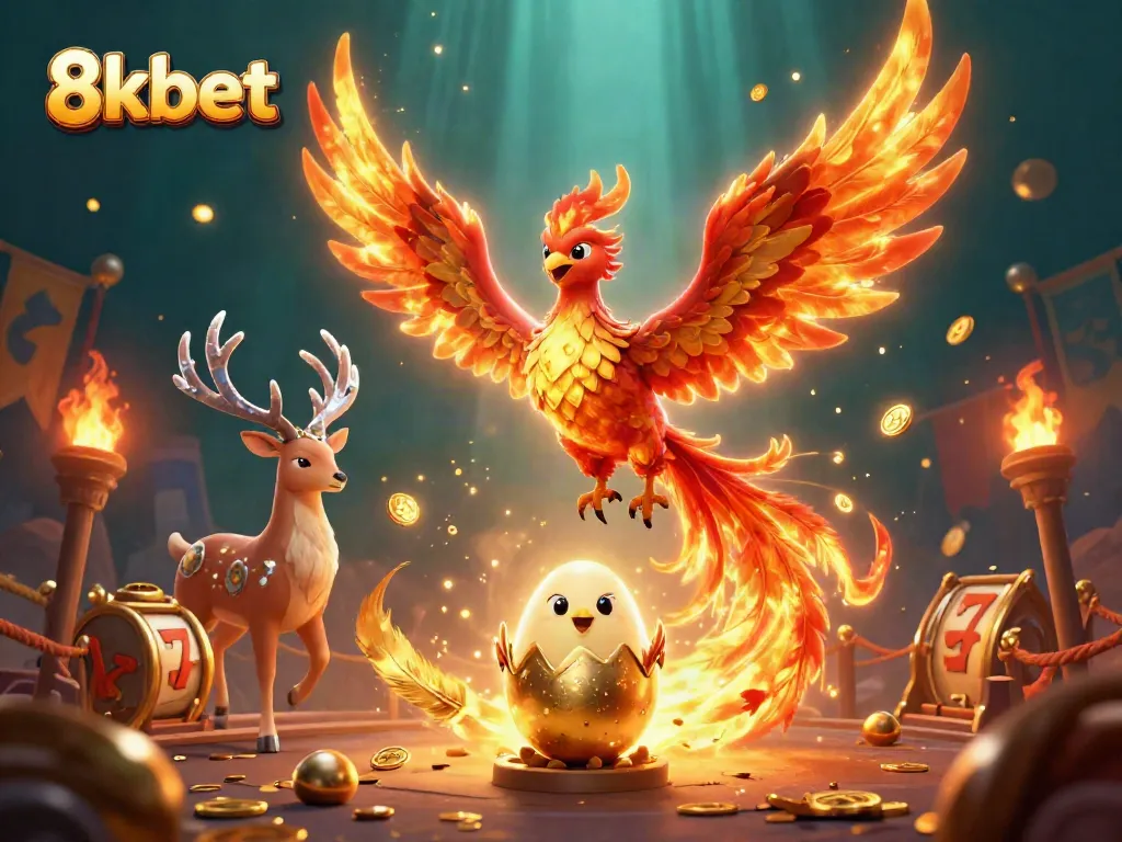 Engage with thrilling 8kbet casino action featuring a majestic phoenix and captivating game elements.
