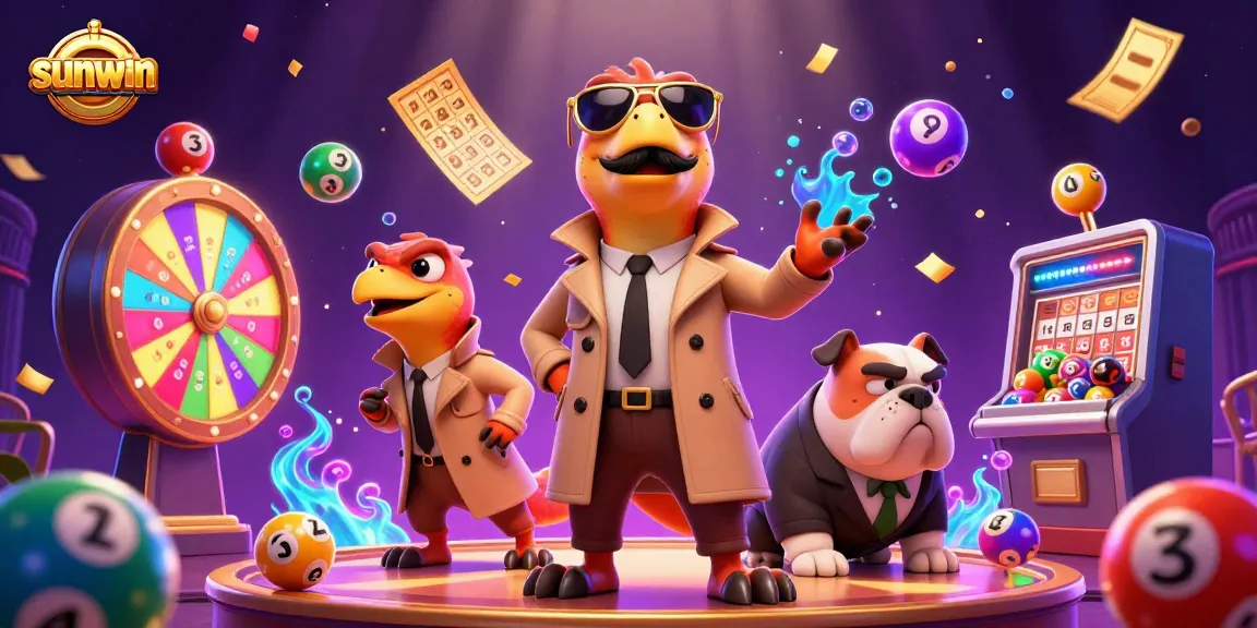 Experience the excitement at sunwin with colorful lottery balls and raptors entering a VIP lounge.