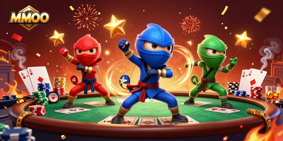 Experience thrilling gaming at MMOO with dynamic casino action and vibrant 3D illustration.