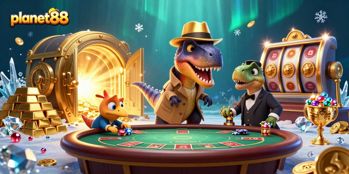 Play slots and win jackpots at planet88 with fun characters in a lively 3D casino scene.