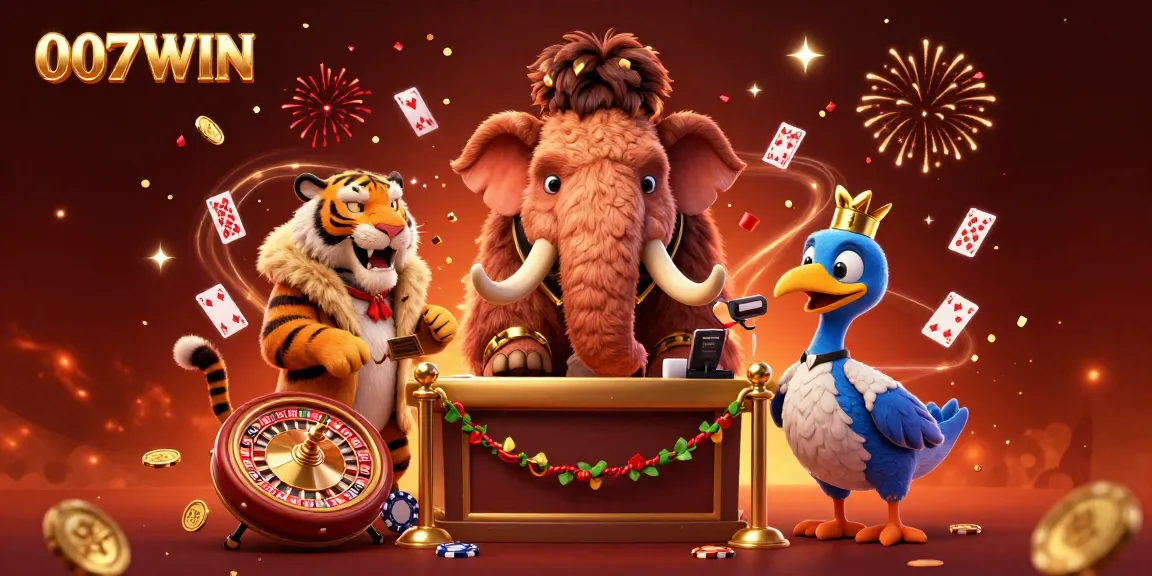 Experience thrilling games at 007WIN with engaging characters in a festive casino scene.