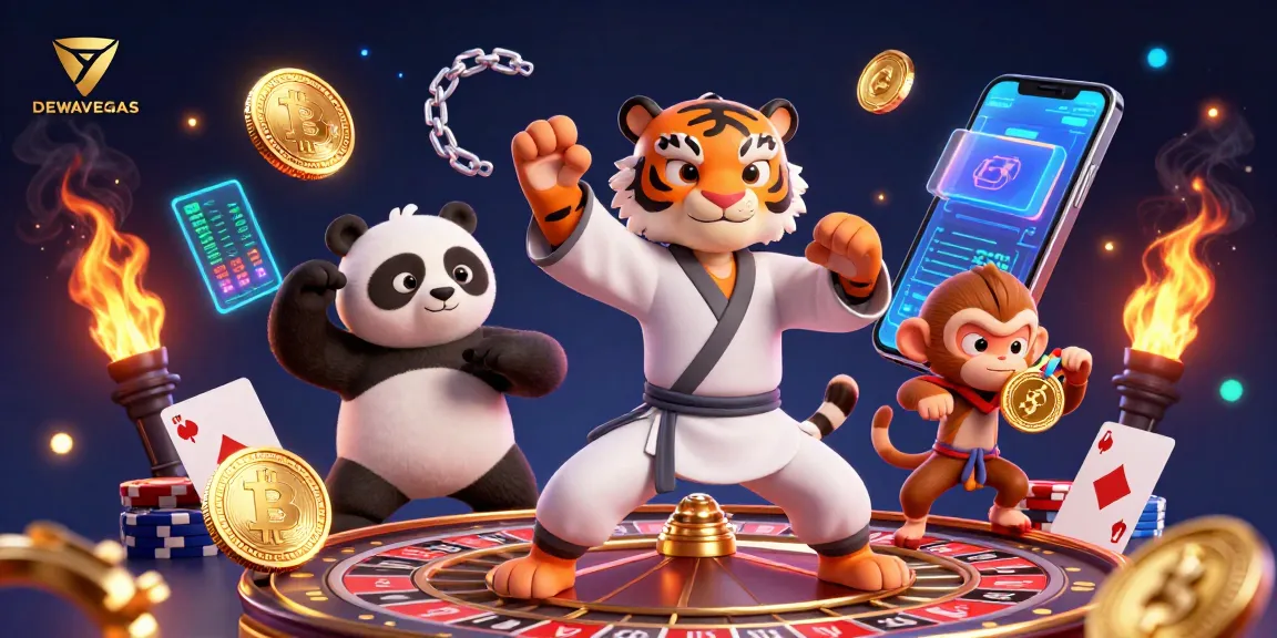 Engage in thrilling casino action at DEWAVEGAS with a vibrant illustration of a kung fu tiger master.