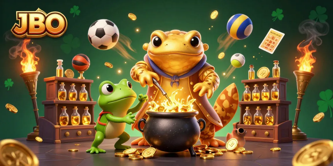 Experience the thrilling world of JBO with our vibrant 3D illustration, featuring alchemical adventures and sports elements.
