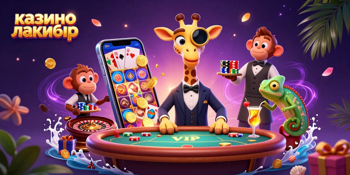 Experience the thrill at казино лакибир with a high-roller giraffe and vibrant casino elements.
