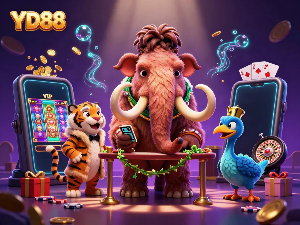 Experience the excitement of YD88 with a unique casino scene featuring a woolly mammoth bouncer.