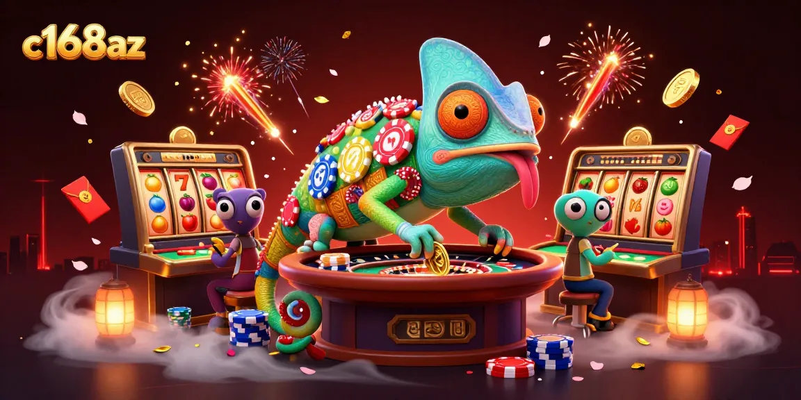 Experience the thrilling world of c168az with vivid gaming elements and a dynamic chameleon casino owner.