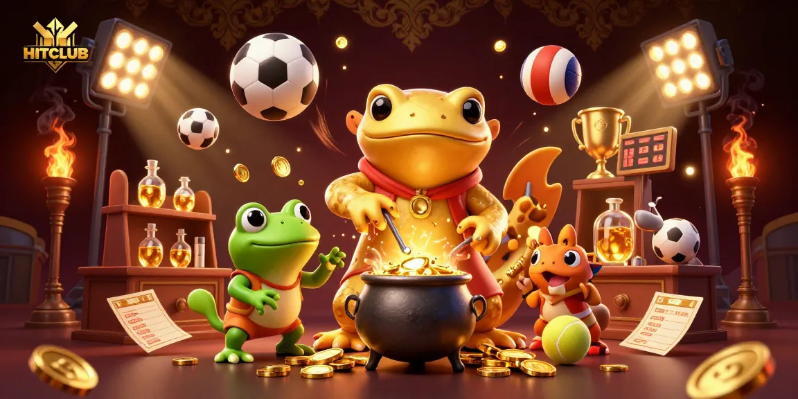 HITCLUB elevates the gaming experience with a dynamic scene of gold coins and sports elements in play.