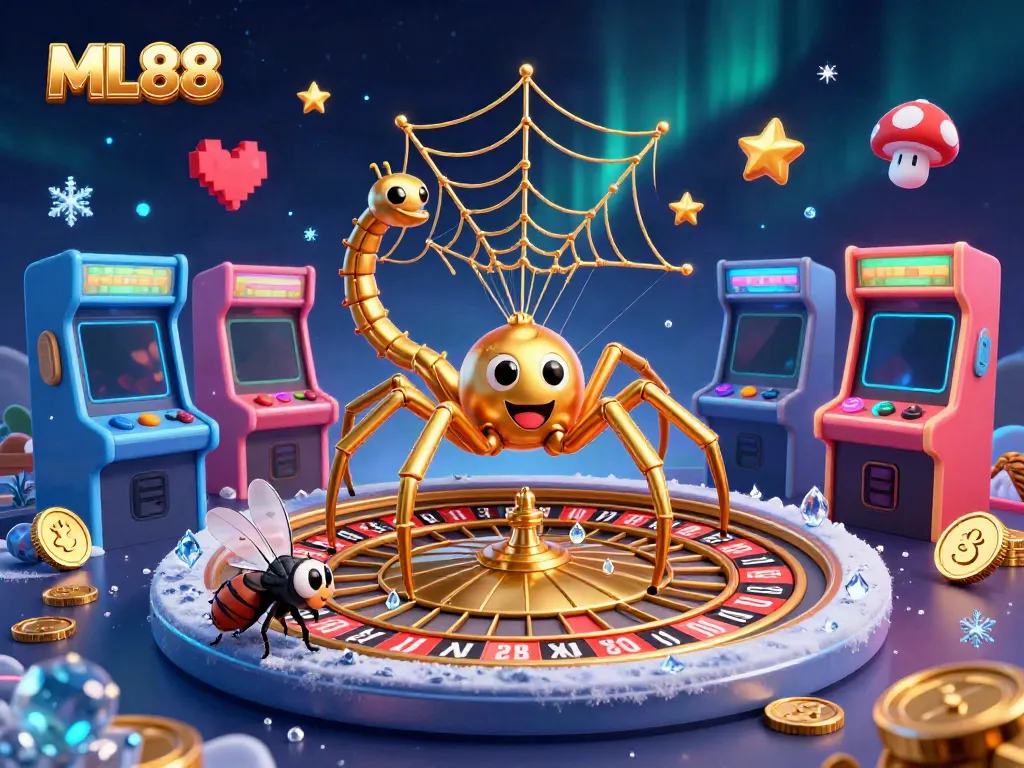 Engage with ML88 at an exciting 3D illustration featuring unique casino characters and game elements.
