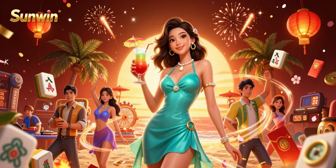 Sunwin offers an exciting casino experience with a glamorous tropical setting and vibrant game elements.