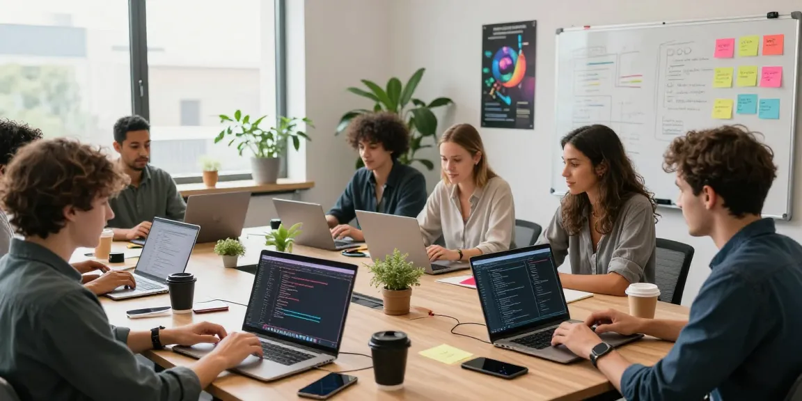 Team collaborating in a digital workspace representing the WPS Official Website, showcasing a vibrant tech environment.