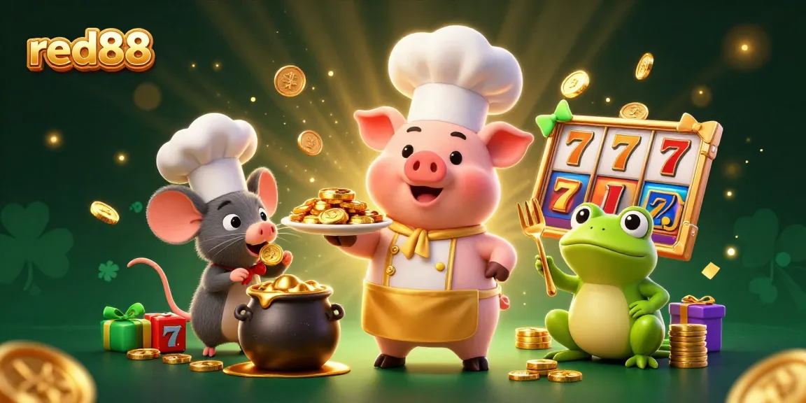 Experience thrilling wins at red88 casino with animated slot reels and golden coins in a dynamic scene.