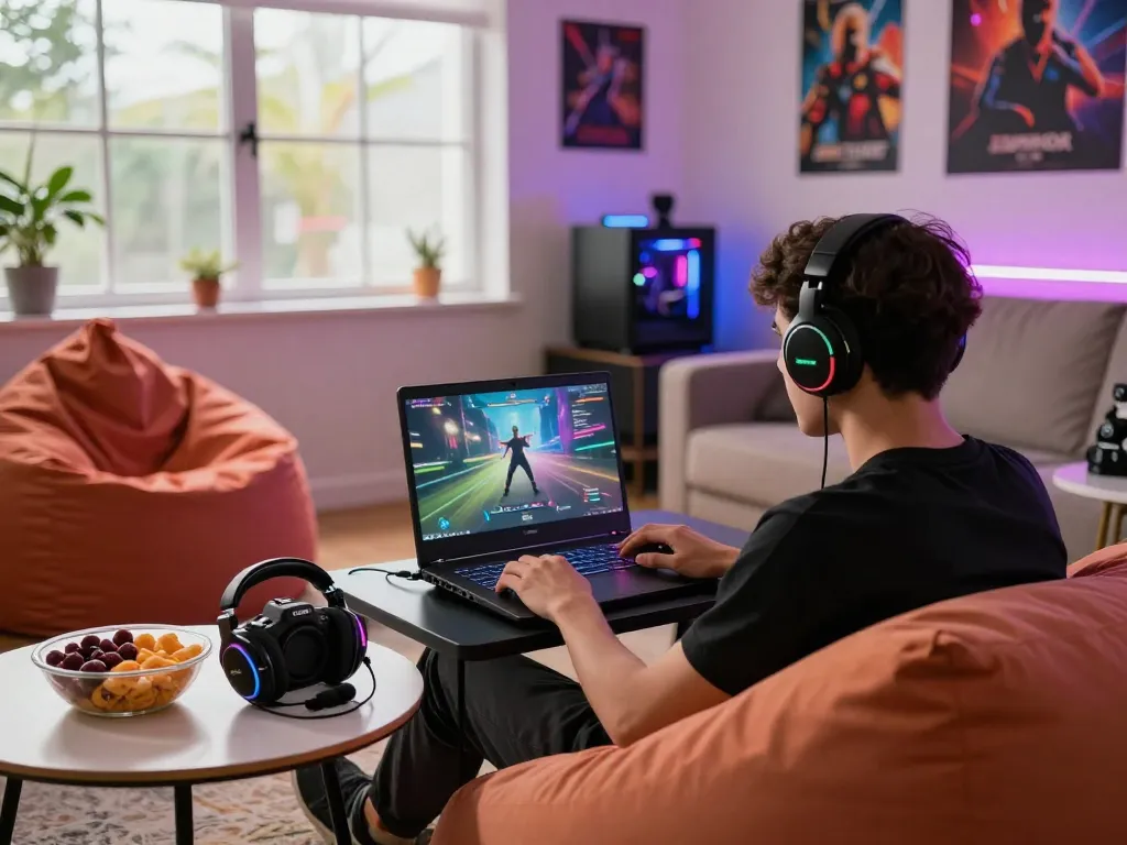 Engaging gaming setup showcasing rik vip excitement in a cozy living room.