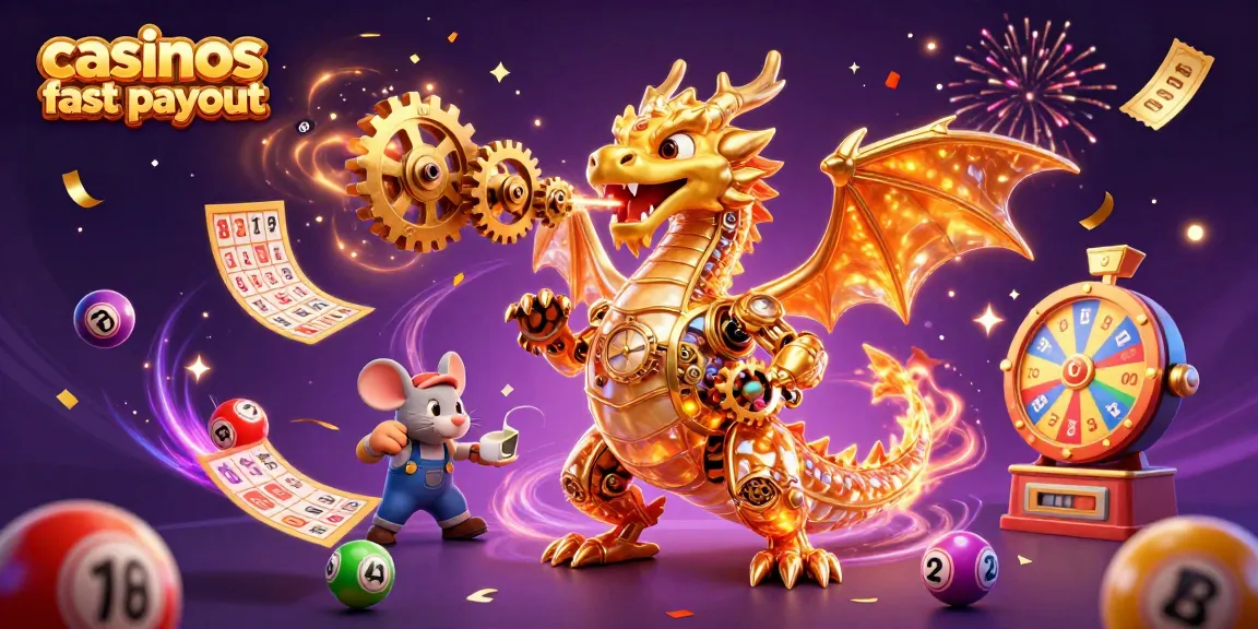 Experience casinos fast payout with a vibrant scene of a golden dragon and colorful game elements.