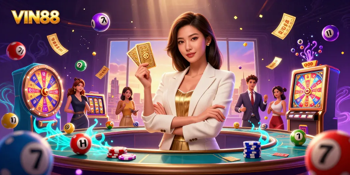 Engage in thrilling gameplay with VIN88 and vibrant casino elements in a dazzling environment.