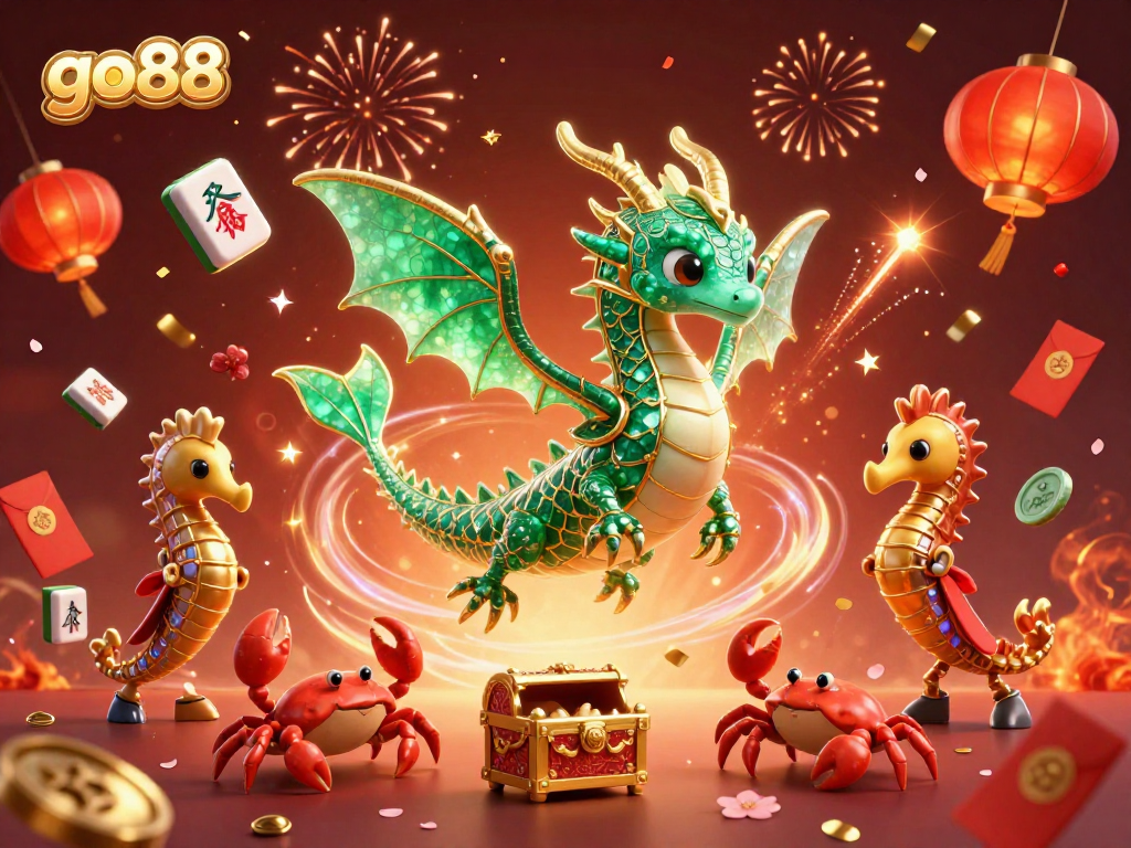 Experience winning excitement with go88 in a vibrant 3D casino scene featuring sea dragons and treasure.