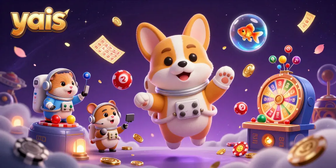 Experience yais in this vibrant floating casino scene filled with colorful games and lively characters.