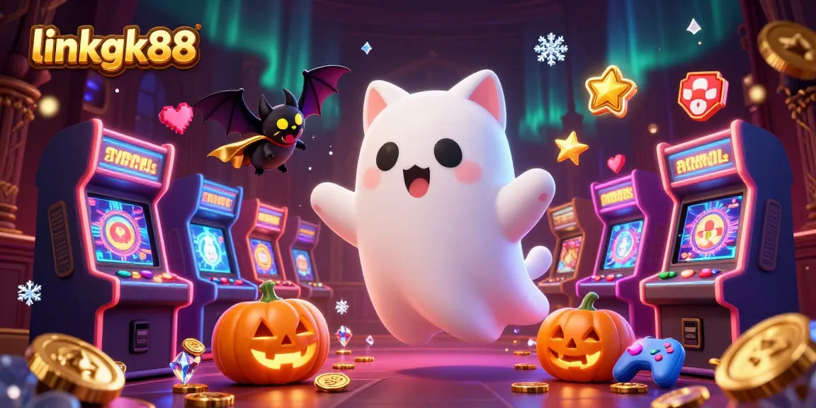 Engage with linkgk88 and enjoy a spooky casino adventure featuring a ghost cat and vampire bat.