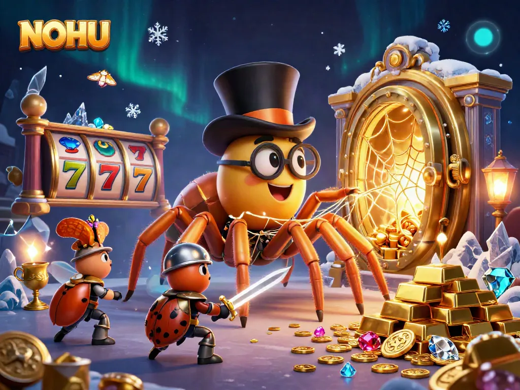 Experience the thrilling ambiance of NOHU casino with vibrant gaming elements and enchanting characters.