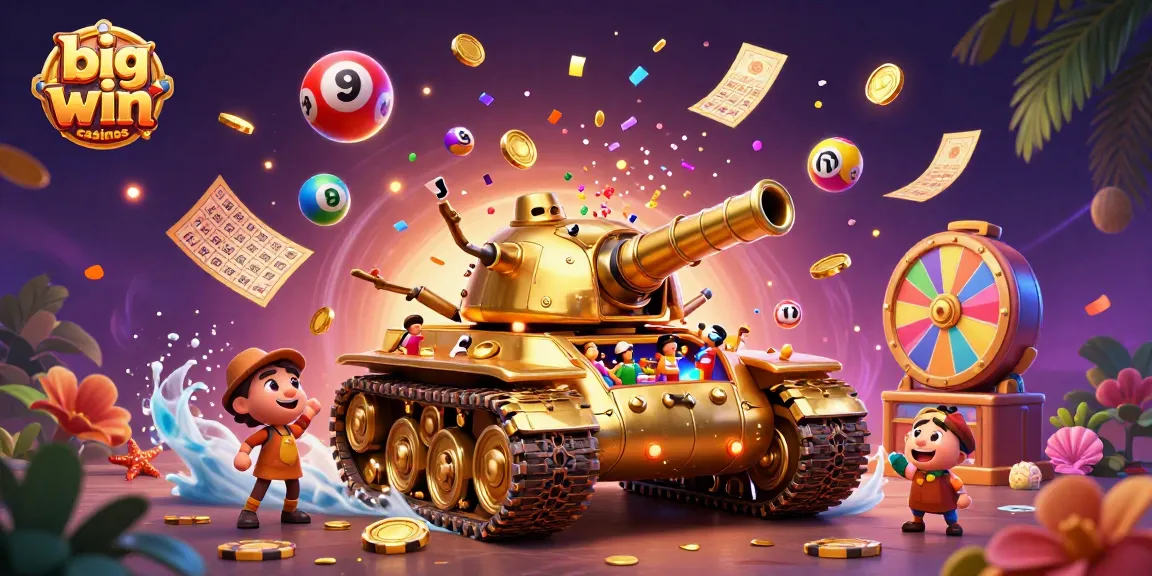 Experience big win casinos with a vibrant 3D illustration featuring a unique casino tank and colorful elements.