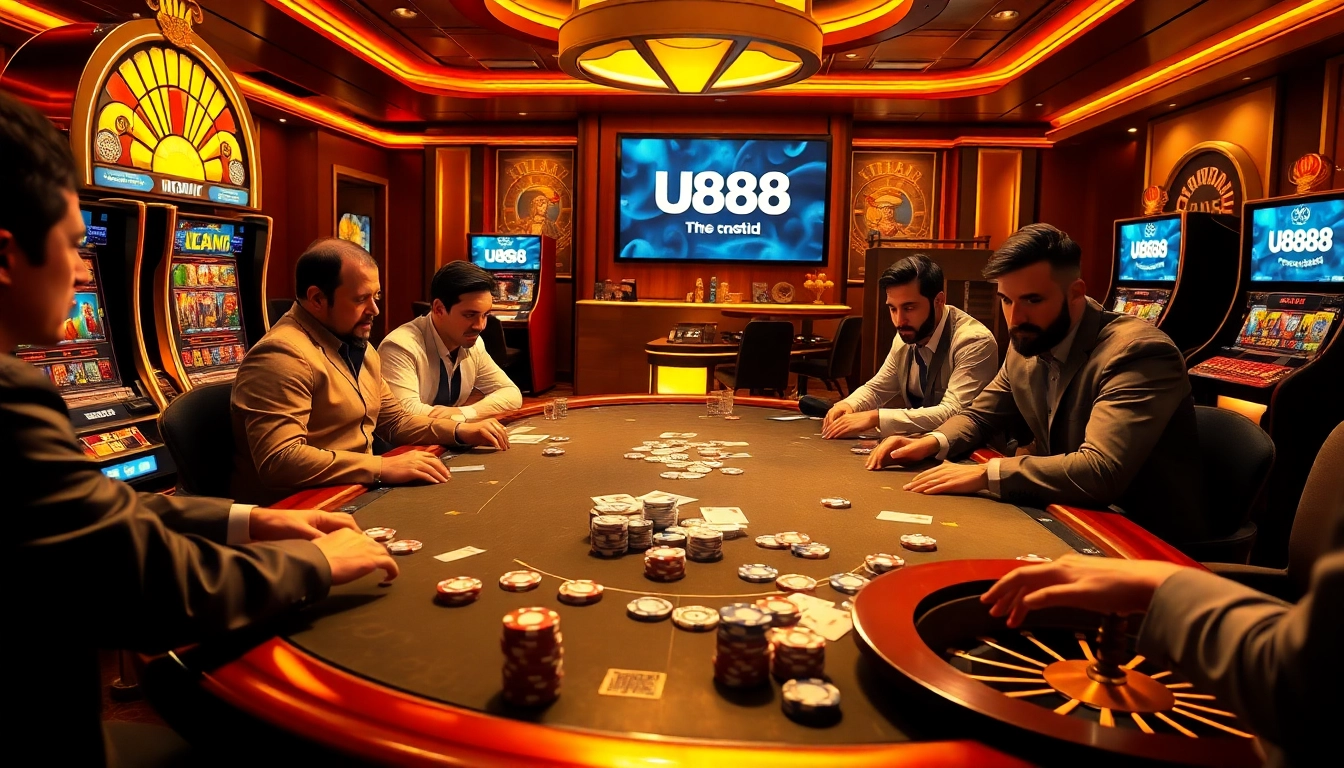 Experience high-stakes gameplay at U8888 casino, showcasing thrilling poker action.