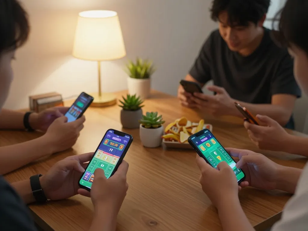 Tài Xỉu online uy tín action as players engage with mobile devices, showcasing strategic betting