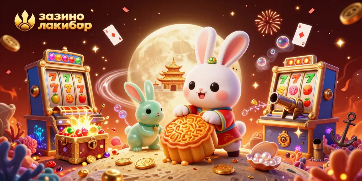 Play and win at казино лакибир with this vibrant 3D casino-themed illustration featuring a lucky moon rabbit.